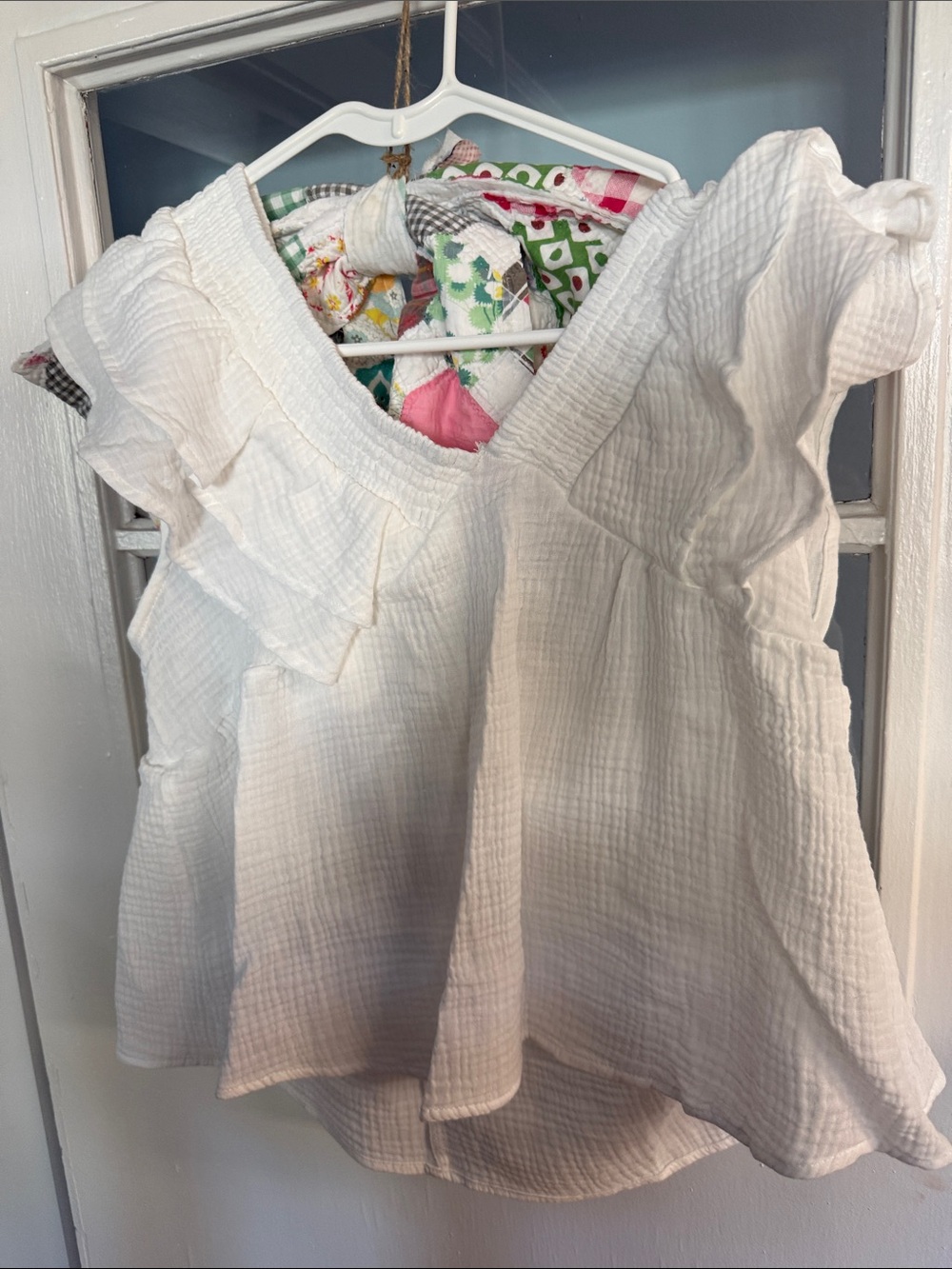 White Ruffled Girls' Cotton Top